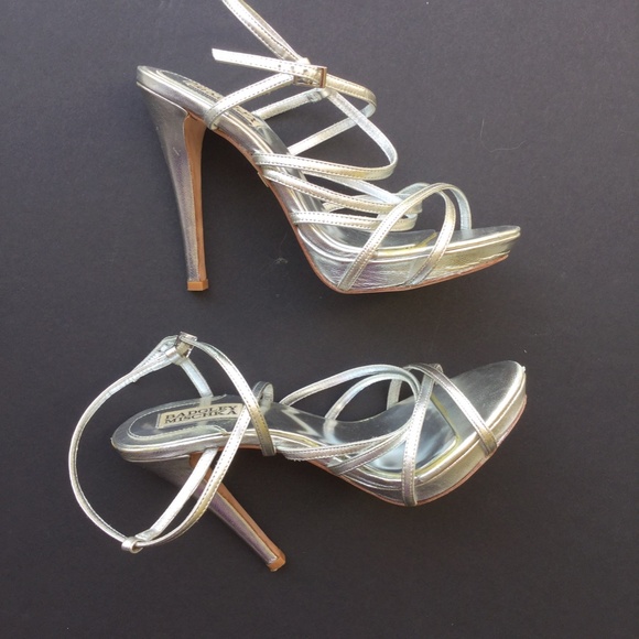 Badgley Mischka FIERCE Strappy Silver platform sandals heels SZ 7M Retail-$175 - Picture 9 of 12